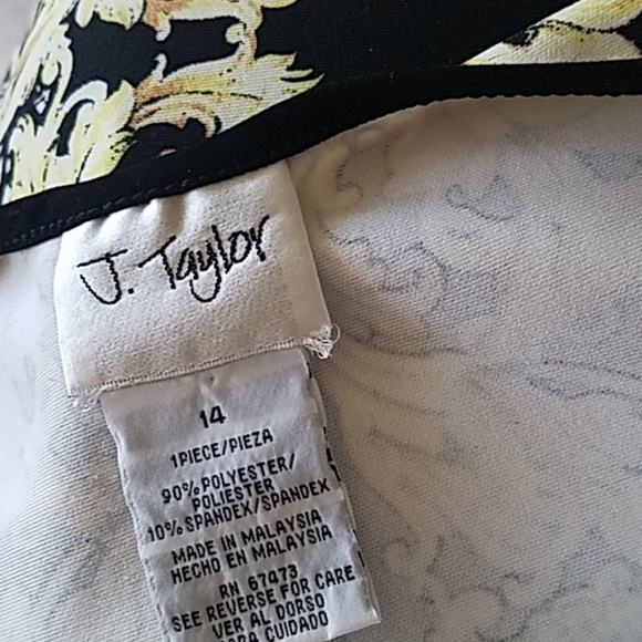 J. Taylor black, white & yellow dress Sz. 14 - Picture 6 of 6